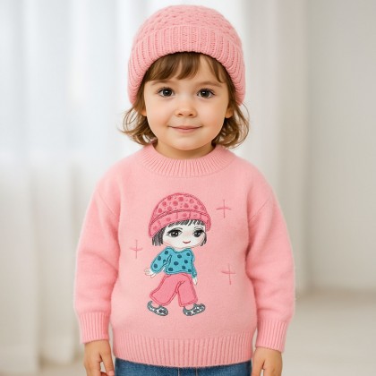 بلوزة صوف بأكمام طويلة بناتي لون زهري