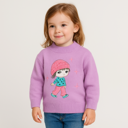 بلوزة صوف بأكمام طويلة بناتي لون بنفسجي