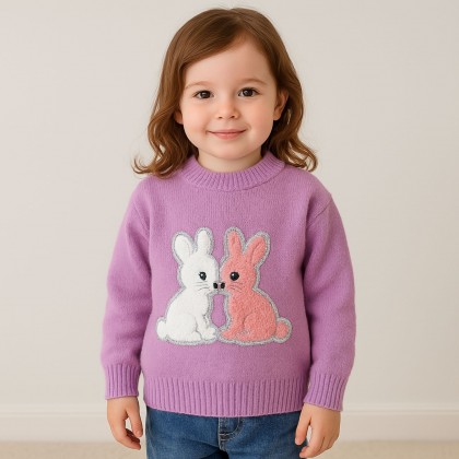 بلوزة صوف بأكمام طويلة بناتي لون بنفسجي