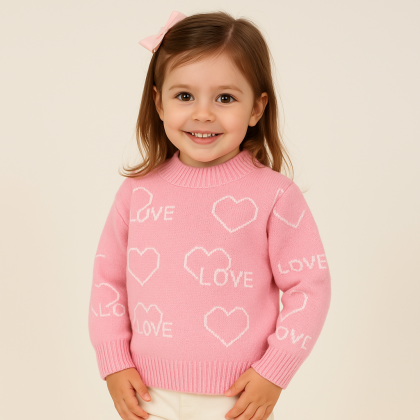 بلوزة صوف بأكمام طويلة بناتي لون زهري