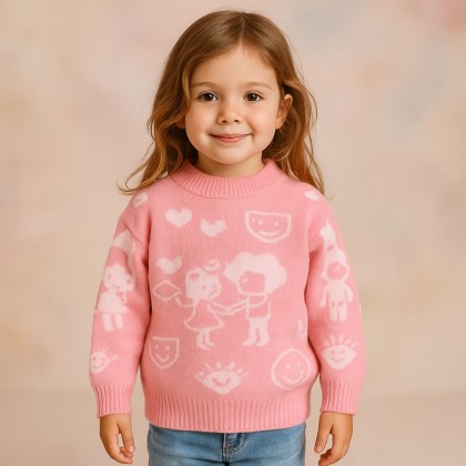 بلوزة صوف بأكمام طويلة بناتي لون زهري