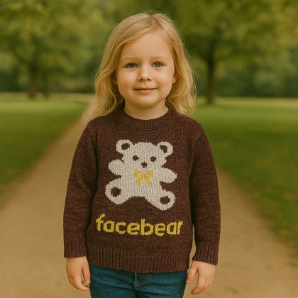 بلوزة صوف للأطفال لون بنفسجي بتصميم دب