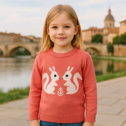 بلوزة ربيعية للأطفال لون بطيخي بتصميم أرنب
