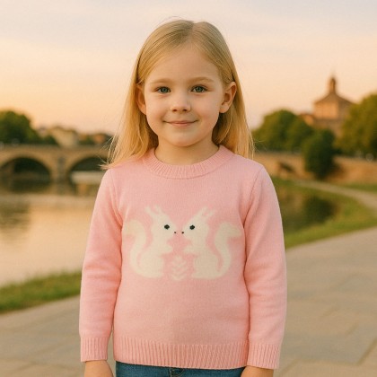 بلوزة ربيعية للأطفال لون زهري فاتح بتصميم أرنب