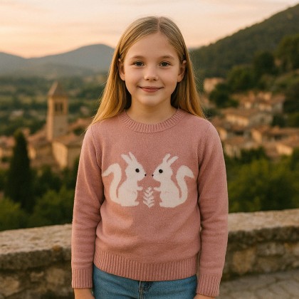 بلوزة ربيعية للأطفال لون زهري نود بتصميم أرنب