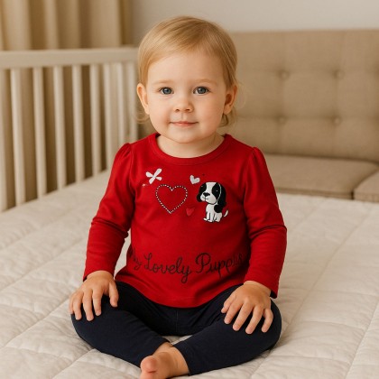 طقم قطعتين للأطفال لون أحمر