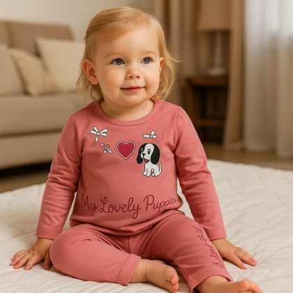 طقم قطعتين للأطفال لون زهري