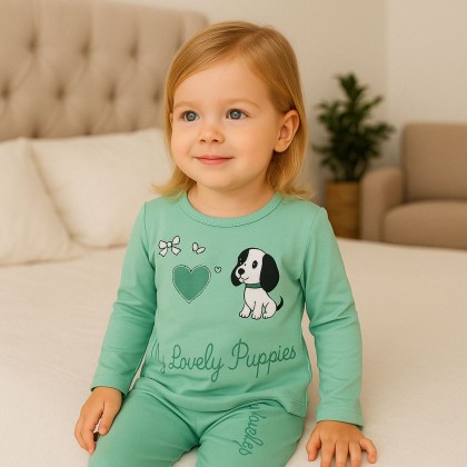 بجامة قطعتين للأطفال لون أخضر