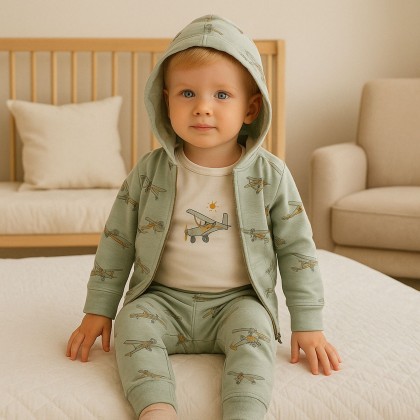 طقم للأطفال 3 قطع لون أخضر