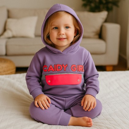 بجامة للأطفال قطعتين لون بنفسجي بتصميم Candy Girl
