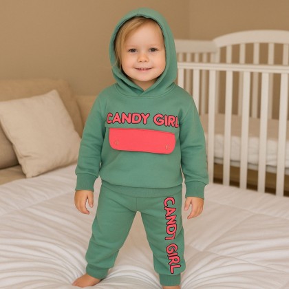 بجامة للأطفال قطعتين لون أخضر بتصميم Candy Girl