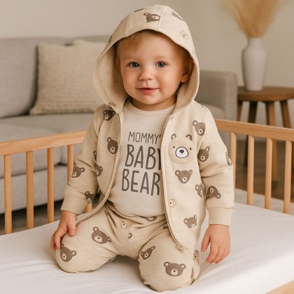 طقم للأطفال 3 قطع لون بيج فاتح وأبيض