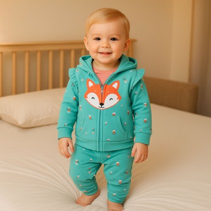 طقم للأطفال 3 قطع لون أزرق فاتح و أحمر