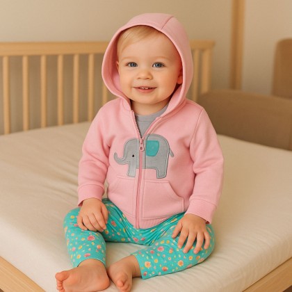 طقم 3 قطع للأطفال لون زهري و أزرق مورد