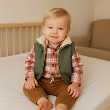 طقم 3 قطع فزت للأطفال لون أخضر و بني