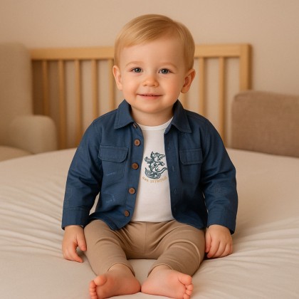 طقم 3 قطع للأطفال لون أزرق و بيج