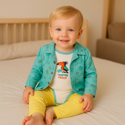 طقم 3 قطع للأطفال لون أزرق فاتح و أصفر