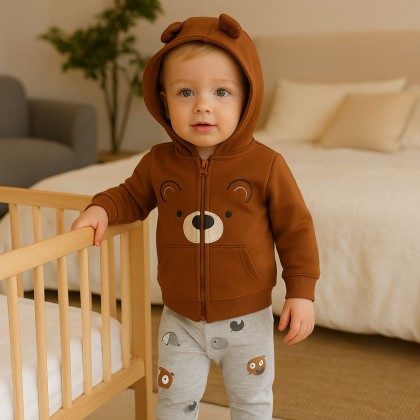 طقم 3 قطع للأطفال لون بني ورمادي