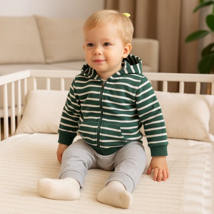 طقم 3 قطع للأطفال لون أخضر ورمادي