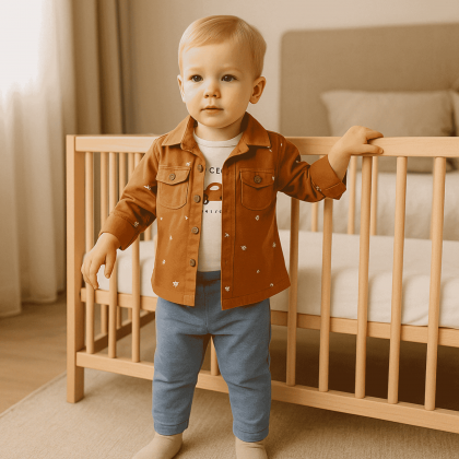 طقم 3 قطع للأطفال لون بني و أزرق