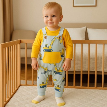 طقم أفرهول 3 قطع لون أصفر وأزرق