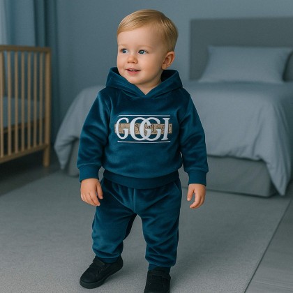 بجامة بطاقية (قطعتين) للأطفال لون أزرق