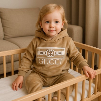 بجامة بطاقية (قطعتين) للأطفال لون بيج