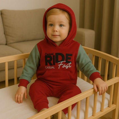 بجامة بطاقية (قطعتين) للأطفال لون خمري