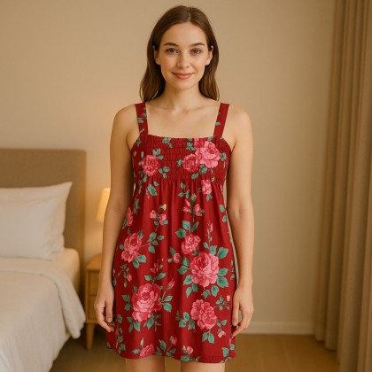 فستان صيفي للنساء لون أحمر مورد