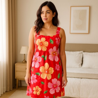 فستان صيفي للنساء لون أحمر مورد