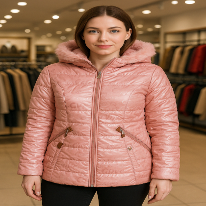 سترة بناتية مبطنة مع طاقية لون زهري فاتح