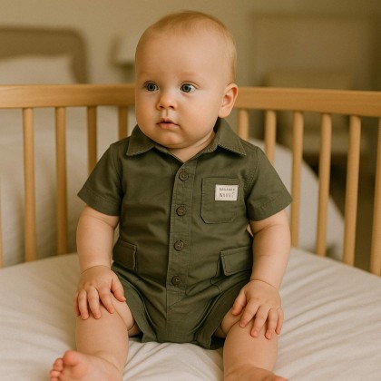 افرهول بيبي بأكمام قصيرة للأطفال لون زيتي