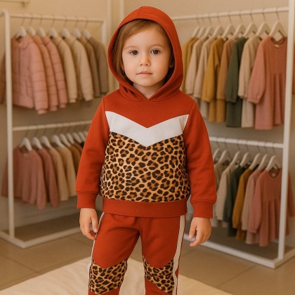 بيجامة ربيعي للأطفال لون أحمر قطعتين