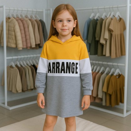 فستان بيتي سبورت بغطاء للرأس لون أصفر وسكني