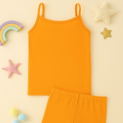طقم داخلي بناتي قطعتين شباح وبوكسر للأطفال لون برتقالي