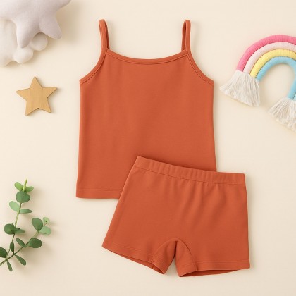 طقم داخلي بناتي قطعتين شباح وبوكسر للأطفال لون كرميدي