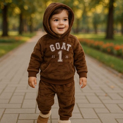 بجامة بتصميم رسوم الدب (قطعتين) للأطفال لون بني