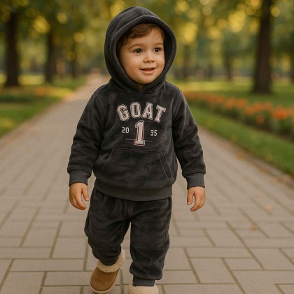 بجامة بطاقية (قطعتين) للأطفال لون رمادي