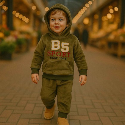 بجامة (قطعتين) للأطفال لون زيتي