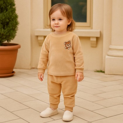 بجامة مبطنة (قطعتين) للأطفال لون بني فاتح