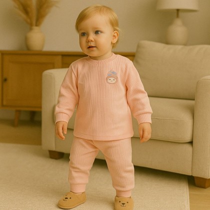 بجامة مبطنة (قطعتين) للأطفال لون زهري