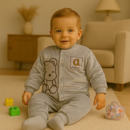 بجامة مبطنة (قطعتين) للأطفال لون أزرق