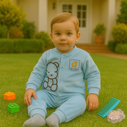 بجامة مبطنة (قطعتين) للأطفال لون أزرق