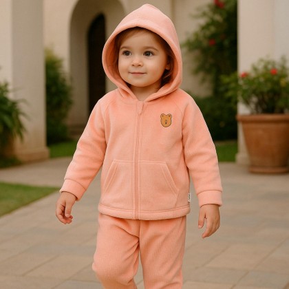 بجامة مبطنة بطاقية (قطعتين) للأطفال لون زهري