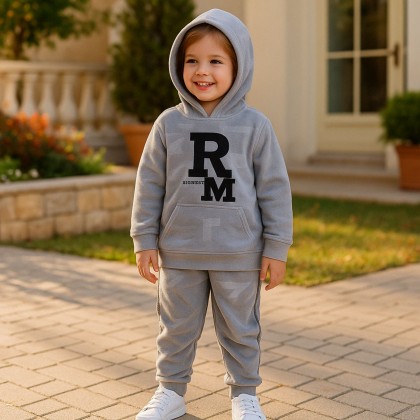 بجامة بتصميم طاقية (قطعتين) للأطفال لون رمادي