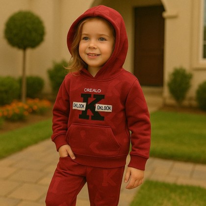 بجامة بتصميم طاقية (قطعتين) للأطفال لون خمري