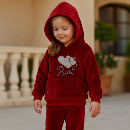 بجامة بتصميم طاقية (قطعتين) للأطفال لون أحمر