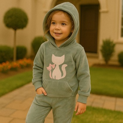 بجامة بتصميم طاقية (قطعتين) للأطفال لون أخضر فاتح