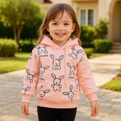 جاكيت فوتر مبطن للأطفال لون زهري فاتح