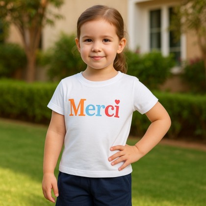 طقم قطعتين تيشيرت وشورت للأطفال لون أبيض وكحلي